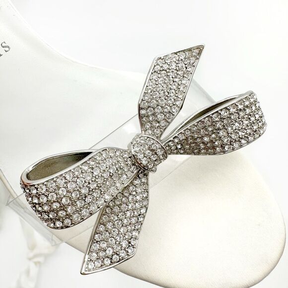 CHRISTIAN LOUBOUTIN Astrinodo Crystal Bow PVC White Sandal Size 38.5 Heel - Picture 10 of 16